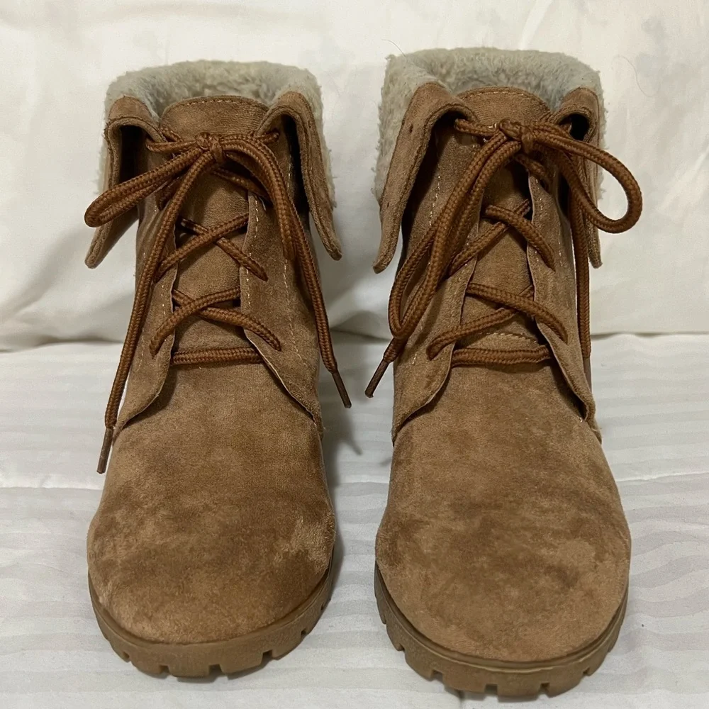 Nautica Suede Lace-up Wedge Boots - Picture 2 of 10